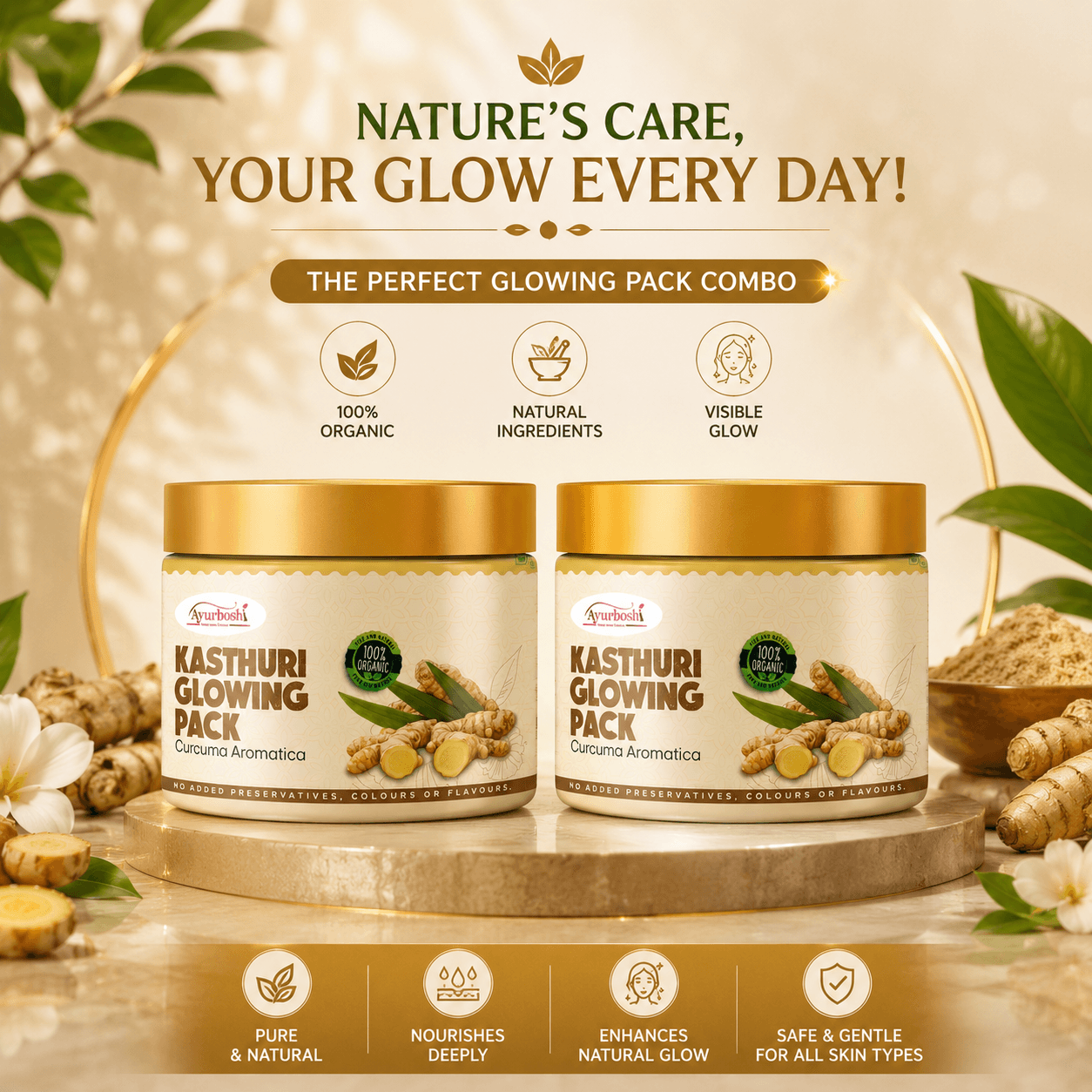Ayurboshi Kasthuri Glow Herbal Face Pack 1+1 Offer–Natural Glow, Acne Care & Pig