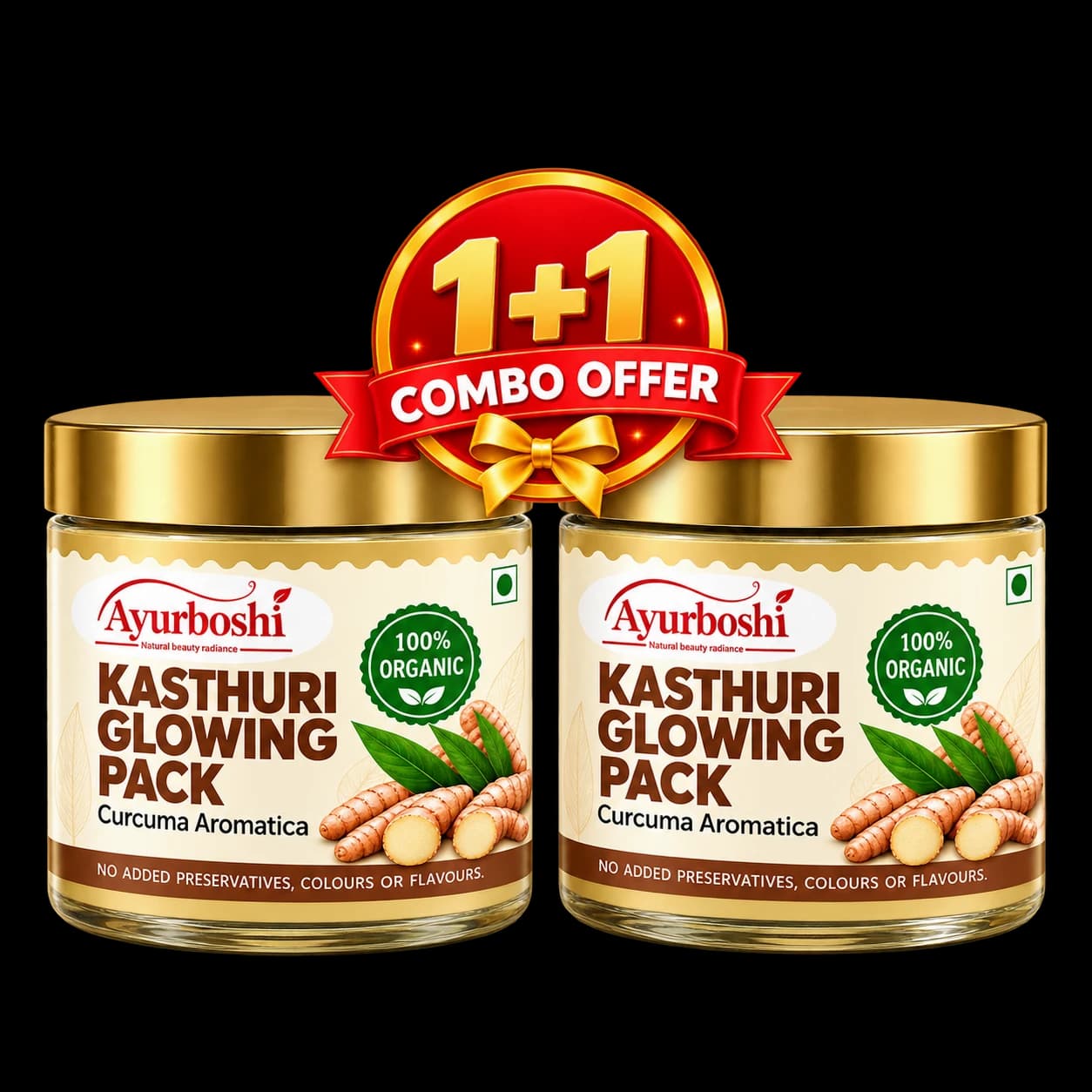Ayurboshi Kasthuri Glow Herbal Face Pack 1+1 Offer–Natural Glow, Acne Care & Pig