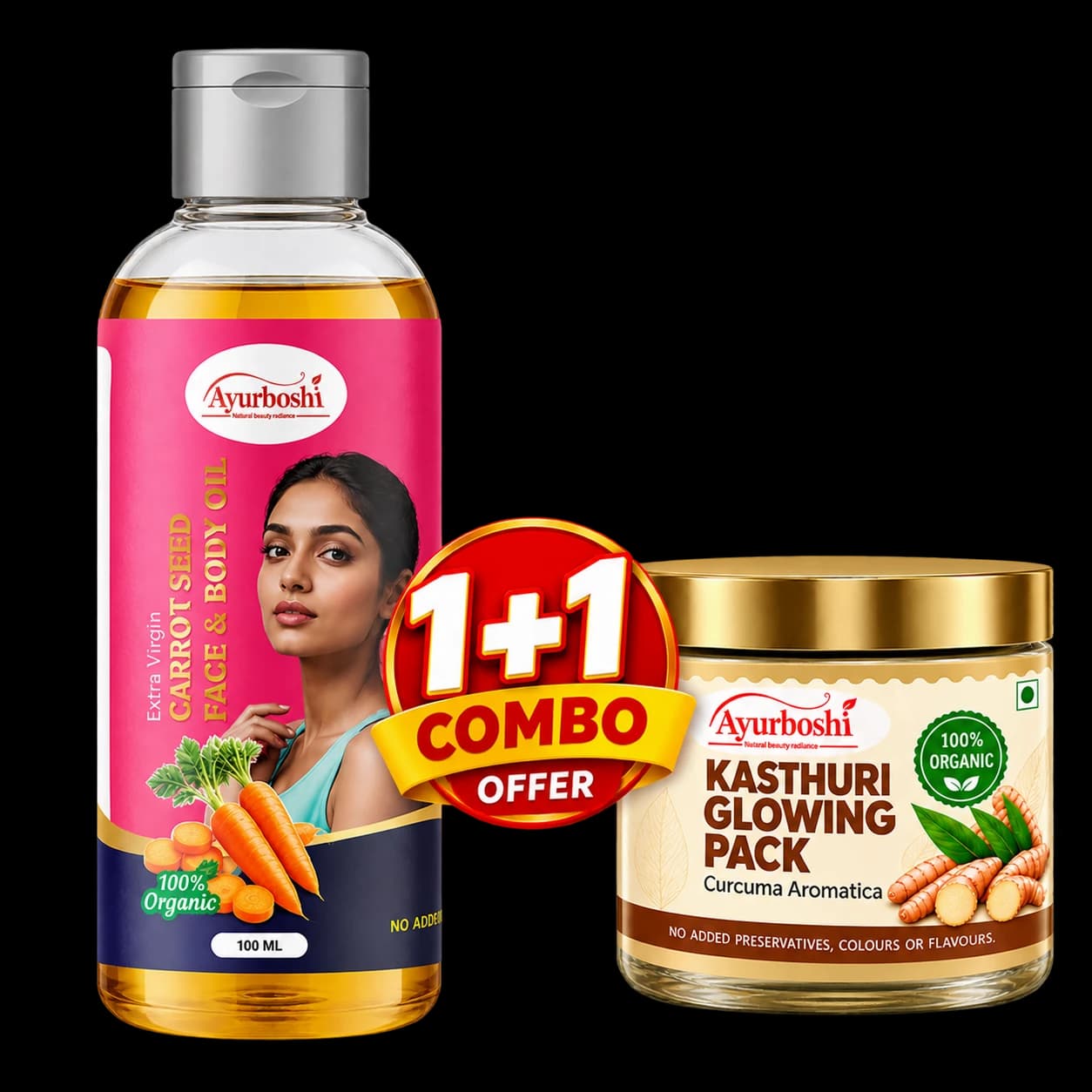 Ayurboshi Radiant Skin Combo – Kasthuri Glow Pack + Carrot Seed Oil